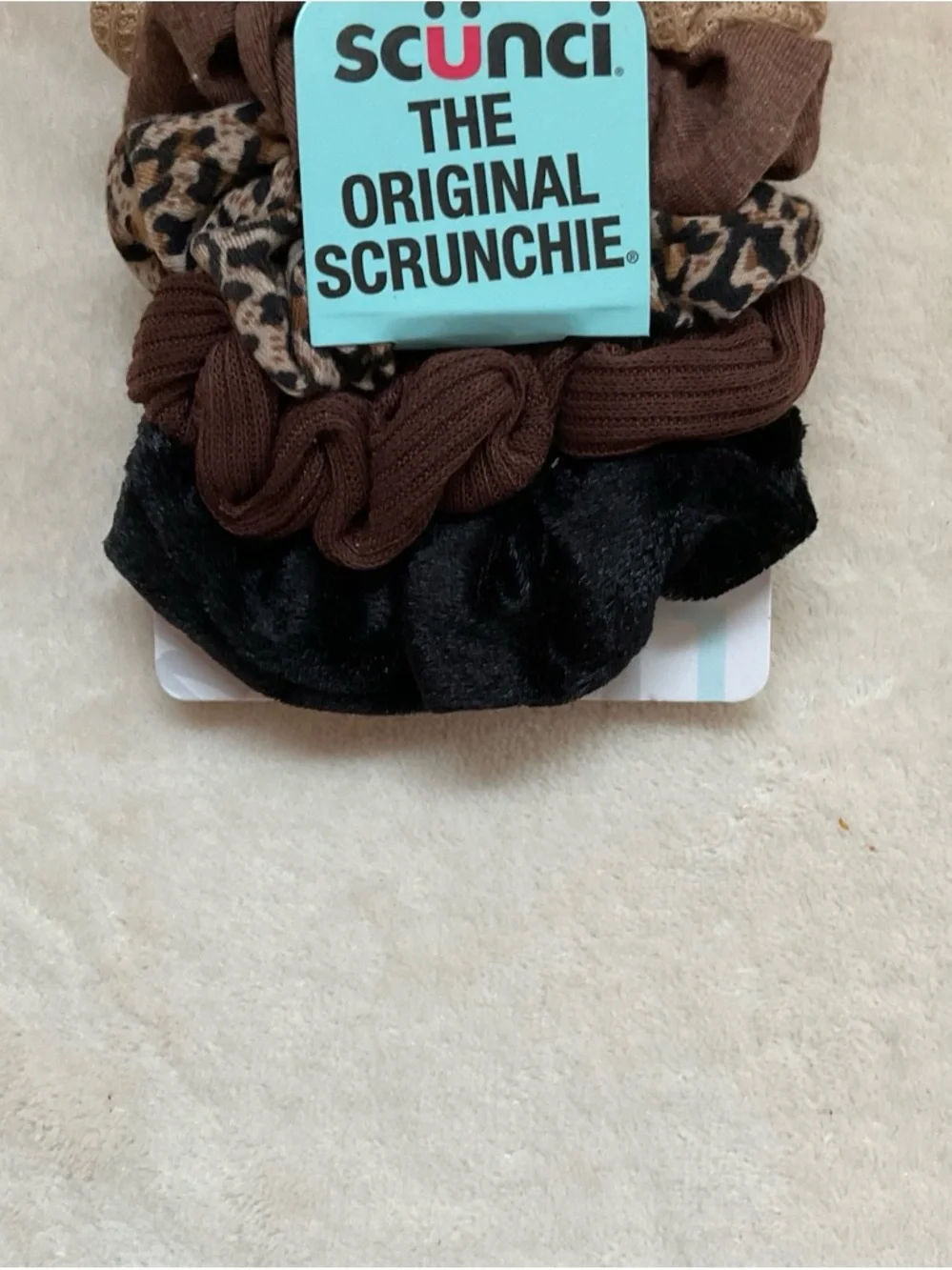 scunci Assorted Hair Scrunchie Set in Black, Brown, Tan, Pink, Leopard